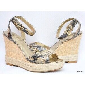 New Guess TRISSA Espadrille Wedge Sandal Platform Shoe Lt. Brown/Python 7.5 SB7